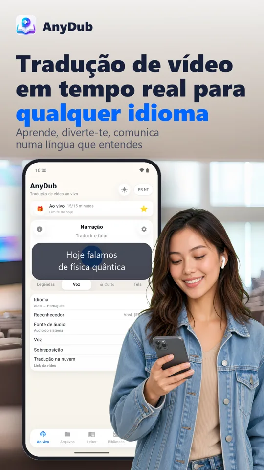 AnyDub: traduzir vídeo e PDF: tela principal