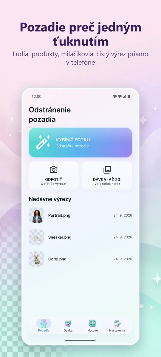 Odstránenie pozadia: hlavná obrazovka