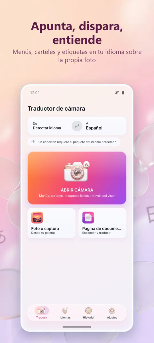 Traductor de Cámara: Foto: pantalla principal