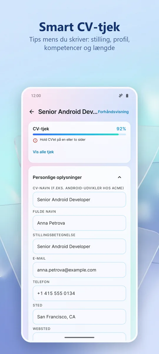 CV-bygger: Lav dit CV: skærmbillede 2