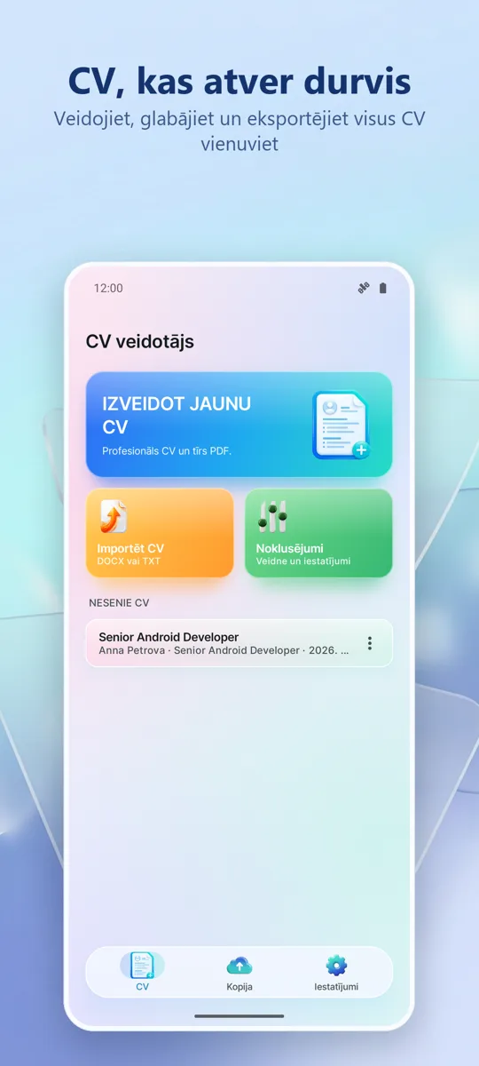 CV veidotājs: Dzīvesgājums: galvenais ekrāns