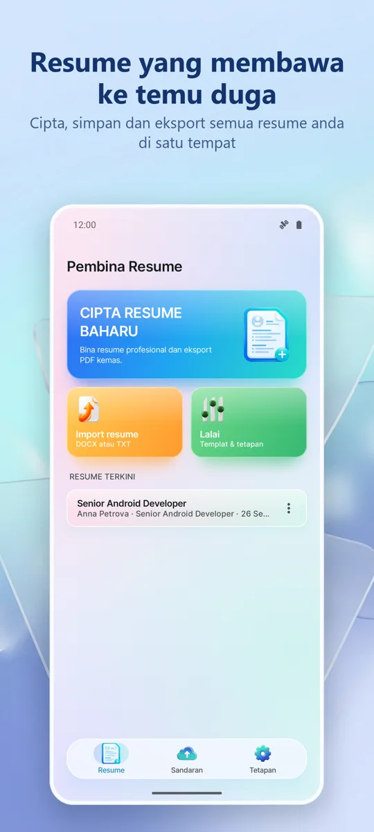 Pembina Resume: Pembuat CV: skrin utama