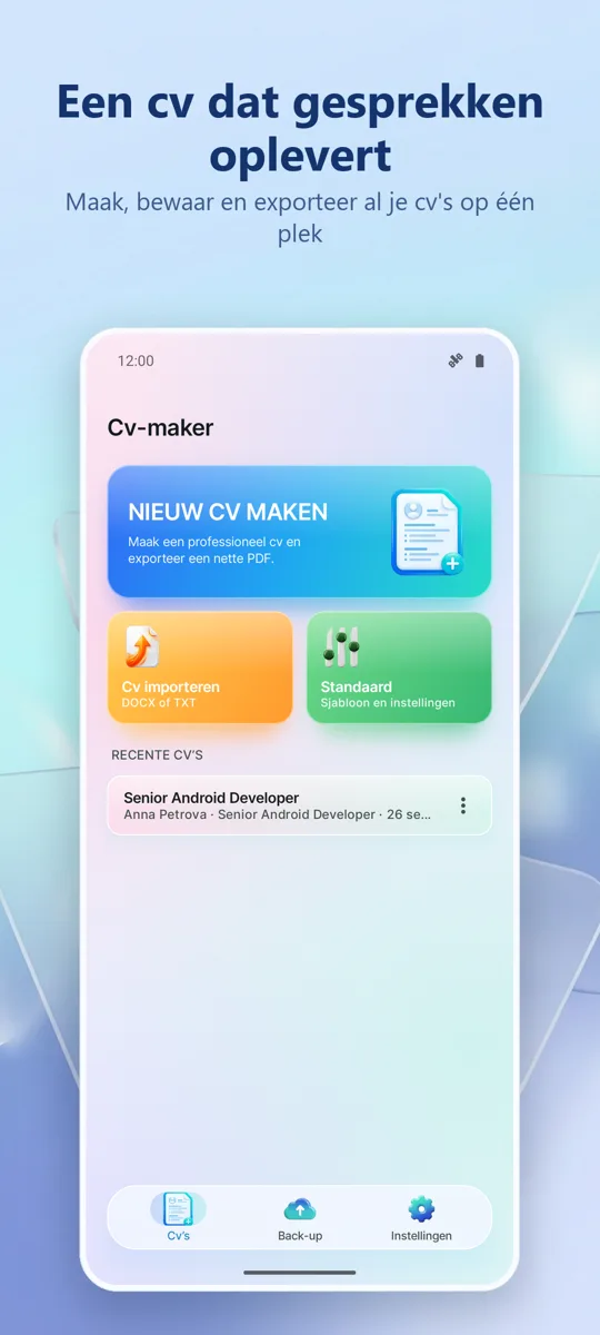 CV Maker: Maak je CV: hoofdscherm