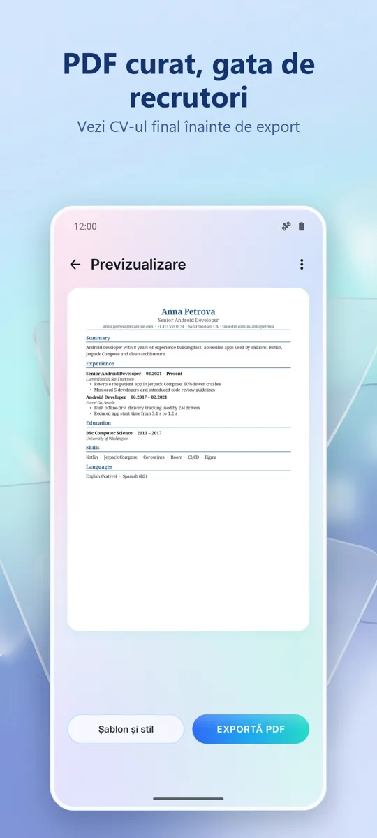 Creator CV: Fă-ți un CV: captură de ecran 3