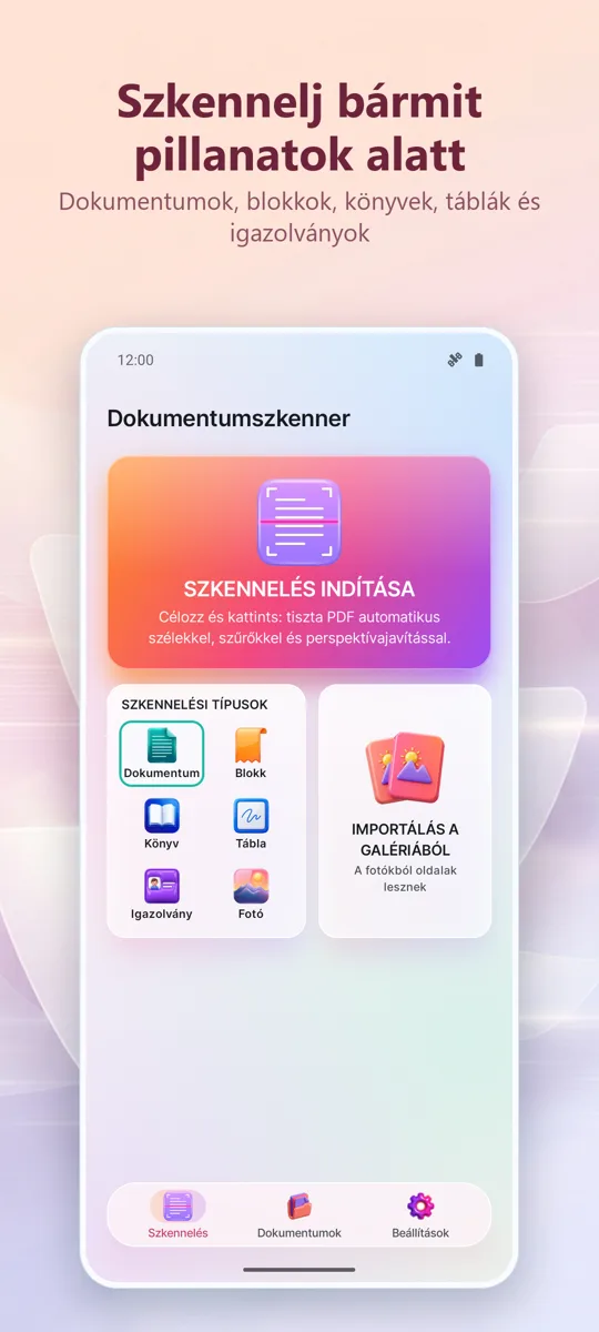 Dokumentum szkenner: PDF: főképernyő