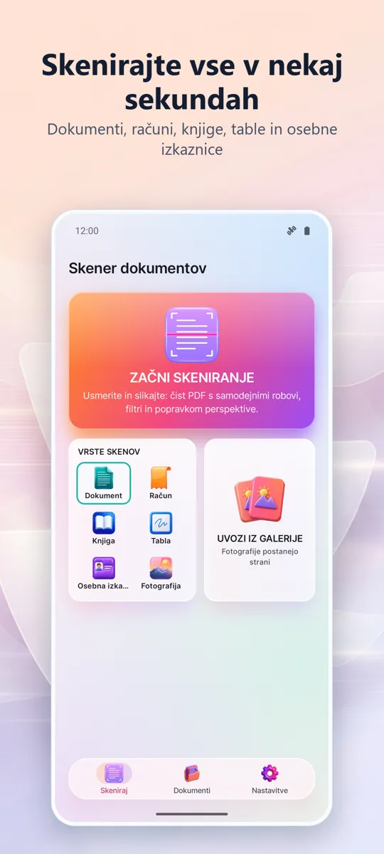Skener dokumentov: PDF: glavni zaslon