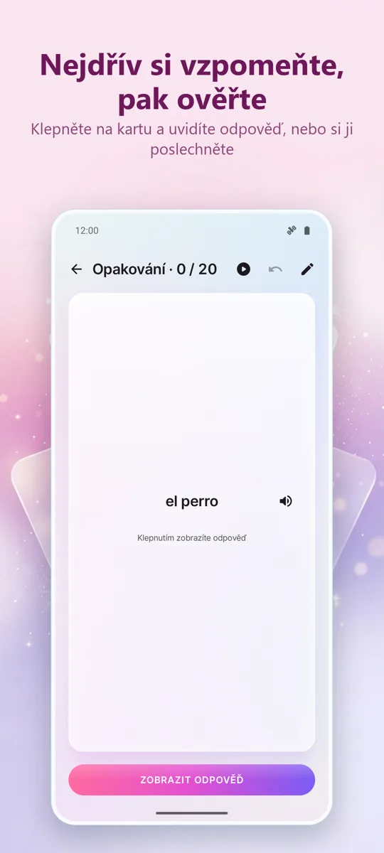 Kartičky: snímek obrazovky 2
