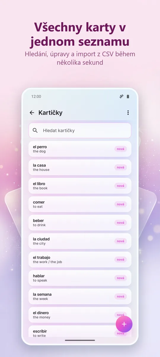 Kartičky: snímek obrazovky 4