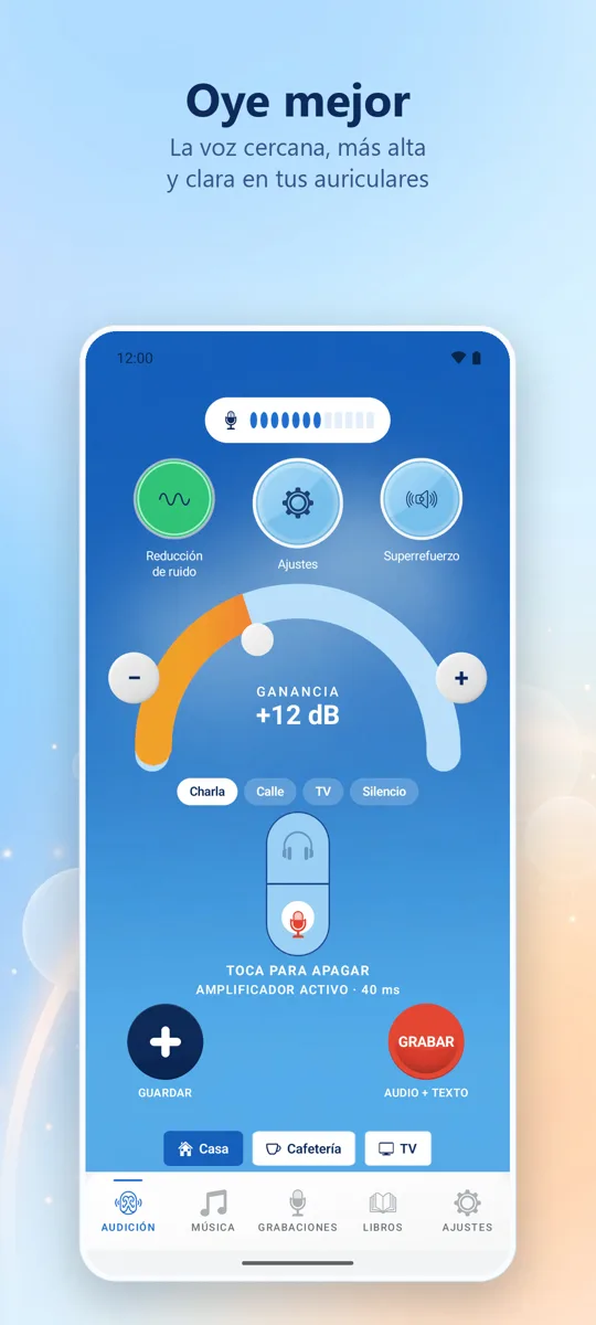 Hearing+: pantalla principal
