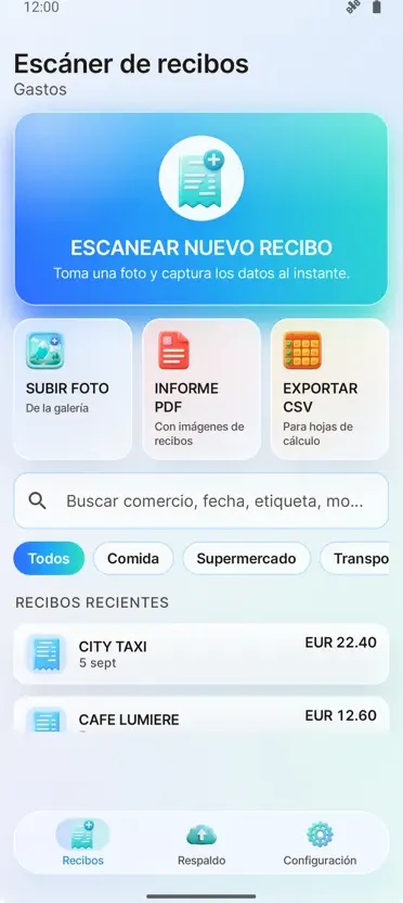 Escáner de Recibos: Gastos