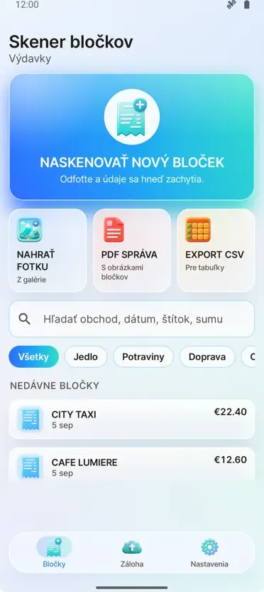 Skenovanie bločkov: Výdavky