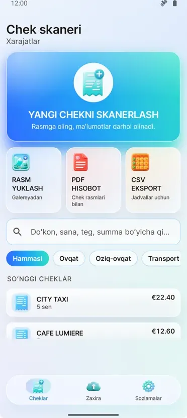 Chek skaneri: Xarajatlar