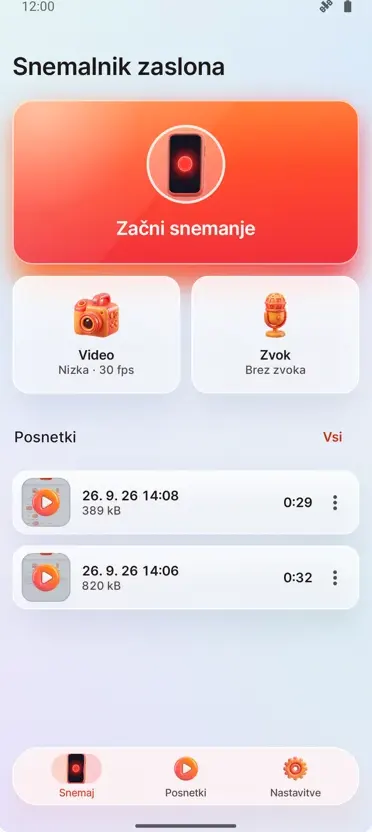 Snemalnik zaslona: HD snemanje