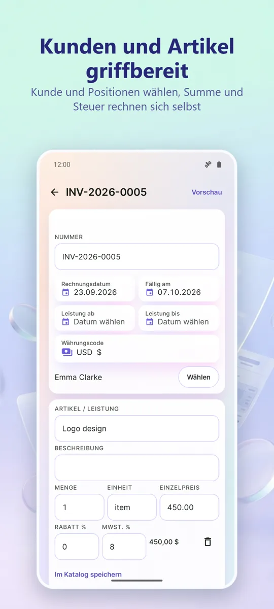 Rechnungs-App: PDF erstellen: Screenshot 2