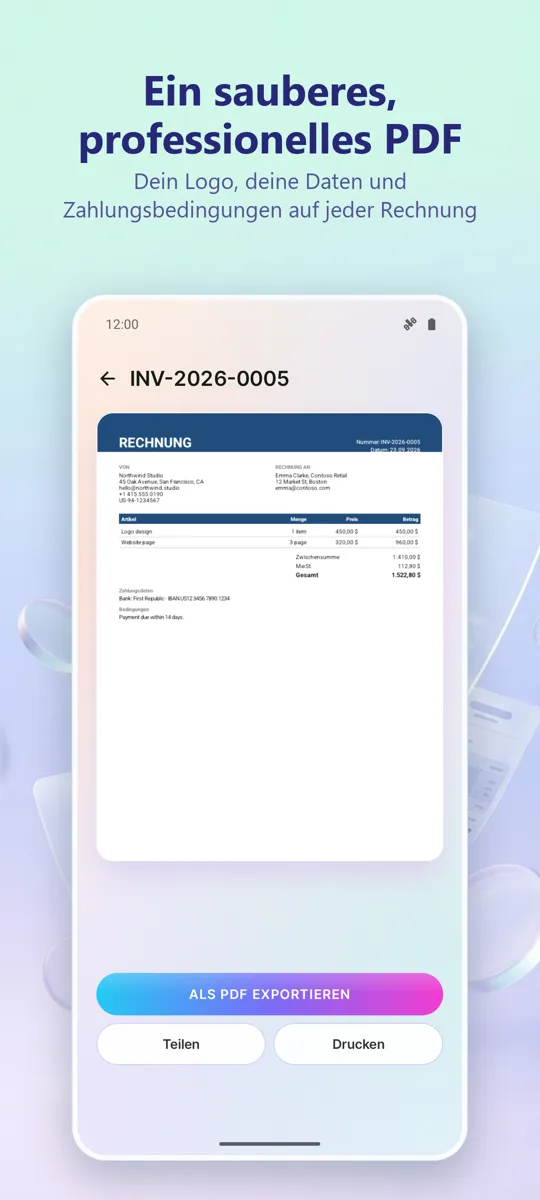 Rechnungs-App: PDF erstellen: Screenshot 3