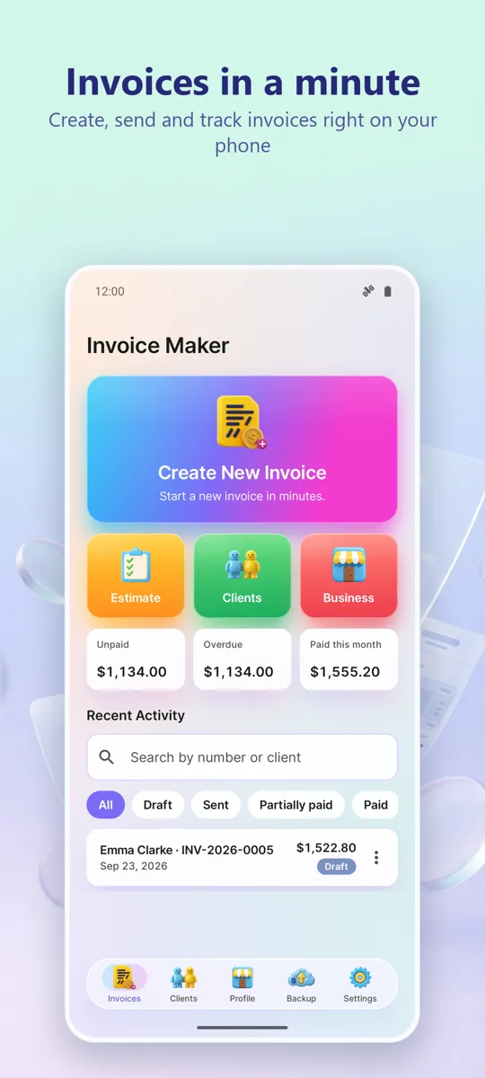 Invoice Maker: Billing PDF: main screen