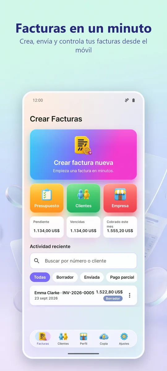 Facturas y presupuestos PDF: pantalla principal