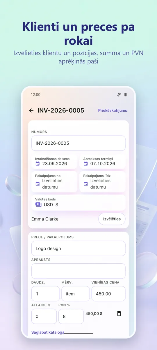 Rēķinu veidotājs: PDF: ekrānuzņēmums 2