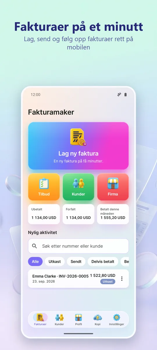 Fakturaoppretter: PDF: hovedskjerm