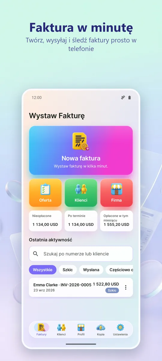 Faktury i Kosztorysy PDF: ekran główny