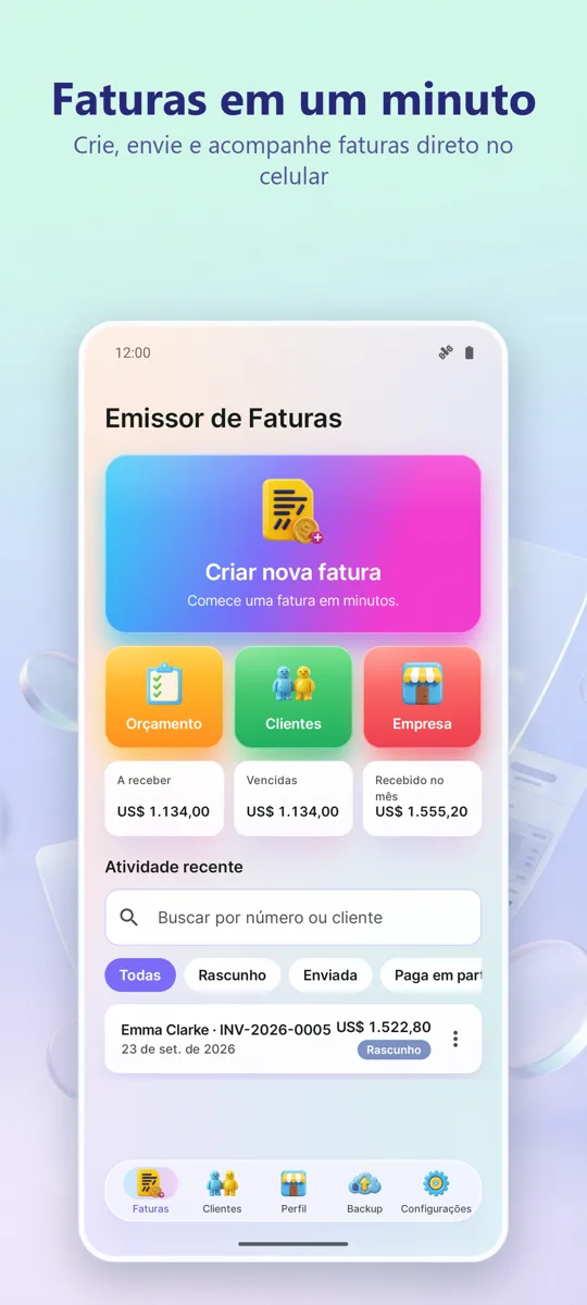 Gerador de Faturas: PDF: tela principal