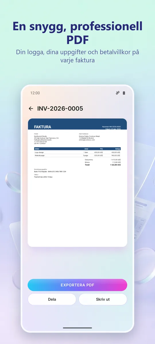 Fakturering: PDF-fakturor: skärmbild 3