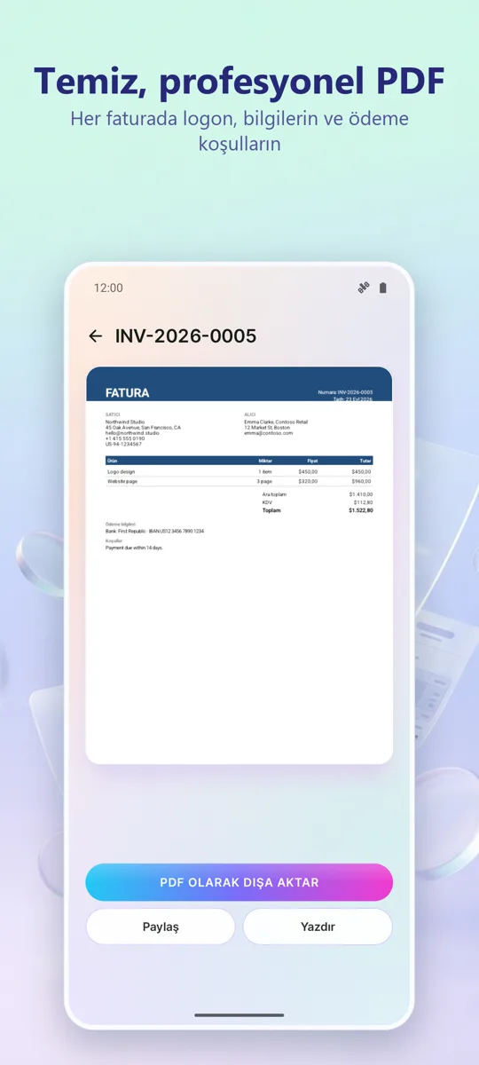 Fatura Oluşturucu: PDF: ekran görüntüsü 3