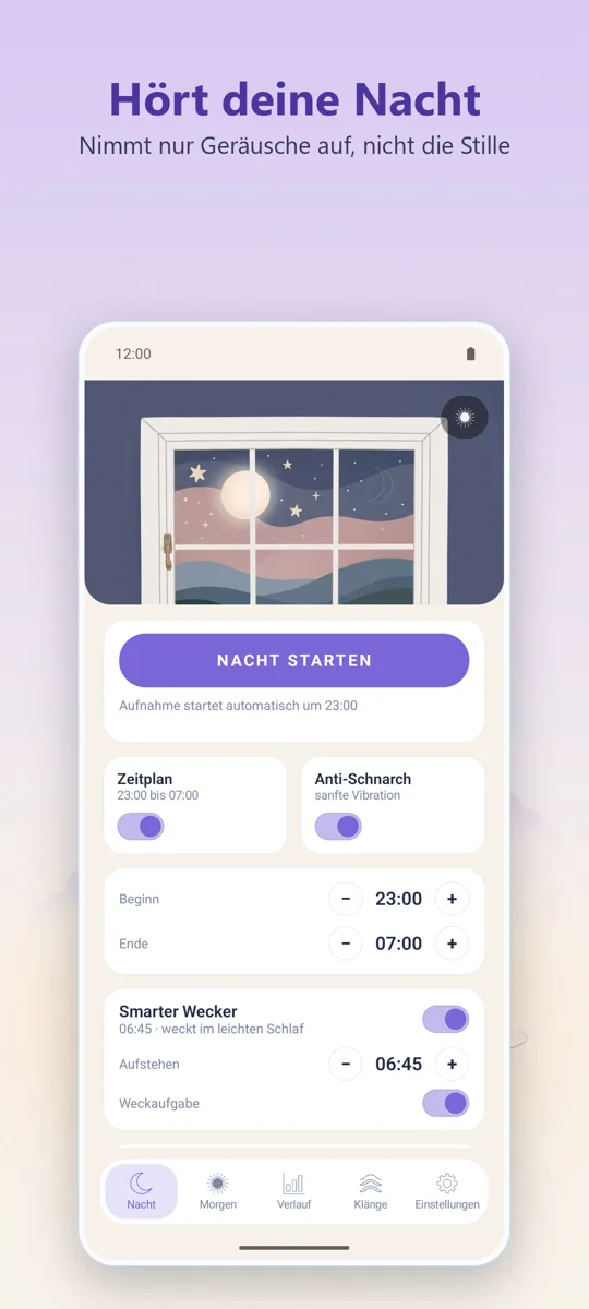 Nachtrekorder: Hauptbildschirm