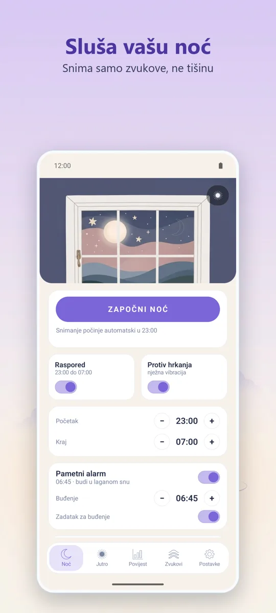 Noćni diktafon: glavni zaslon