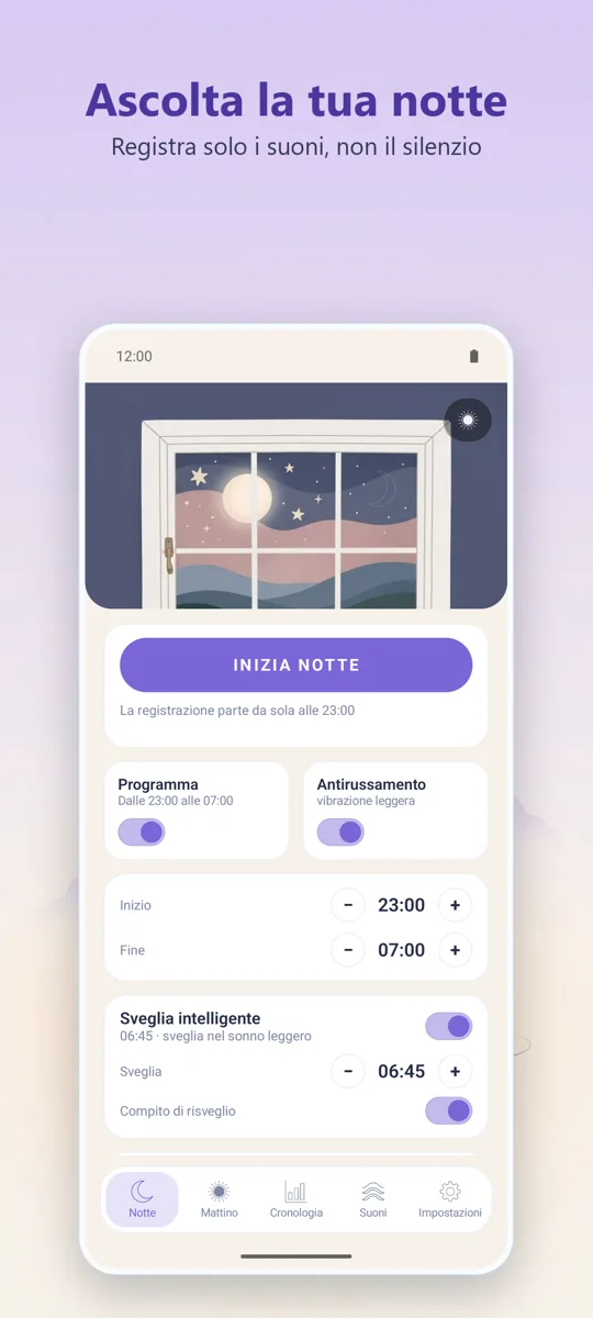 Registratore notturno: schermata principale