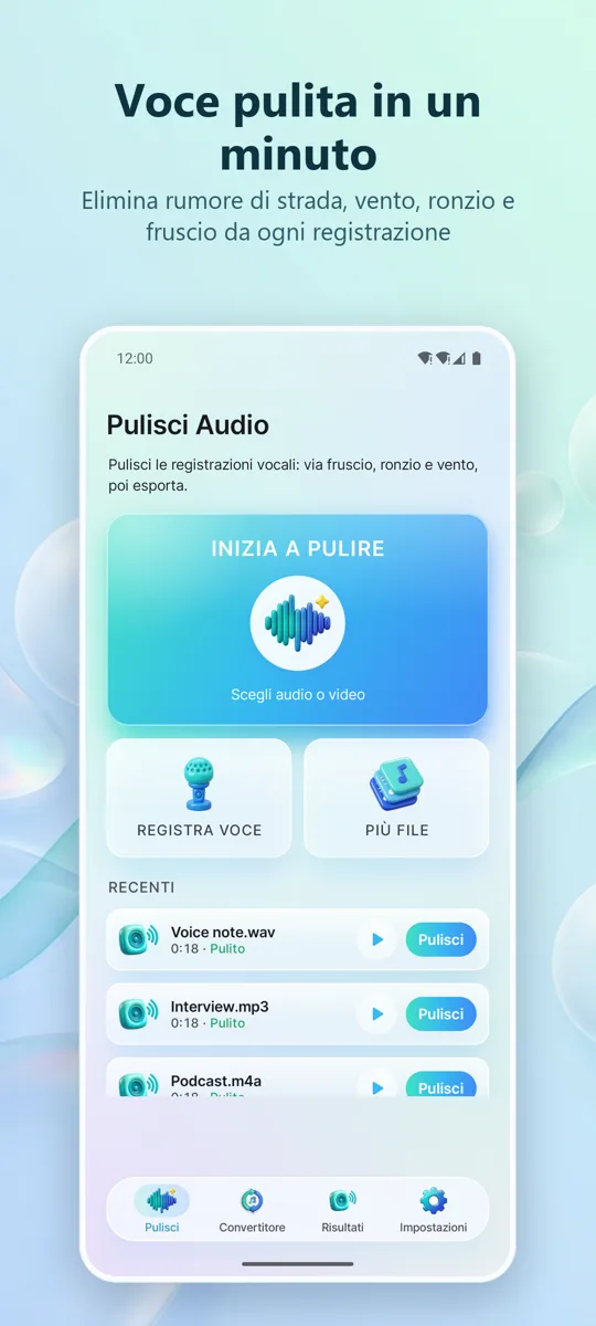 Noise Remover: Audio Pulito: schermata principale