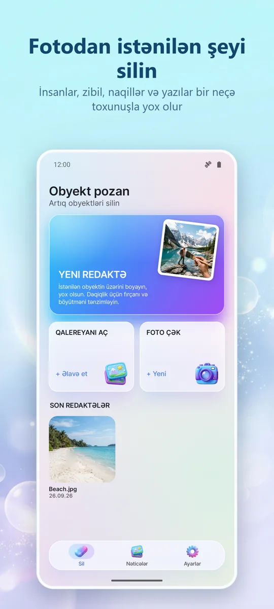 Obyekt Silgi: Elementi Sil: əsas ekran