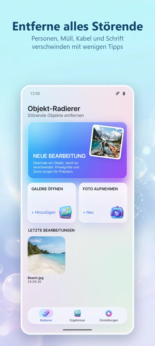 Objekt-Radierer: Entfernen: Hauptbildschirm