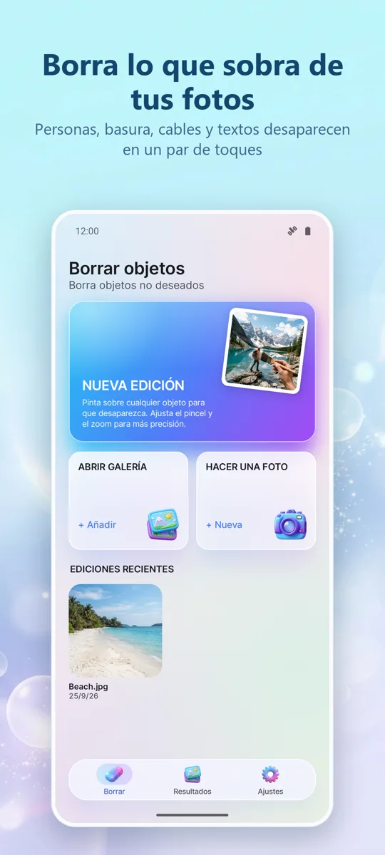 Borrador de objetos: Eliminar: pantalla principal
