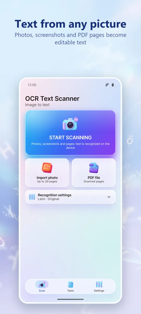 OCR Scanner: Image to Text: main screen