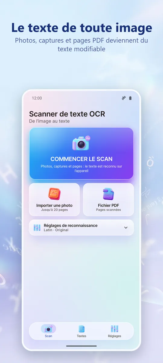 Scanner OCR: Image en Texte: écran principal