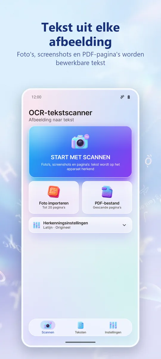 OCR Scanner: hoofdscherm