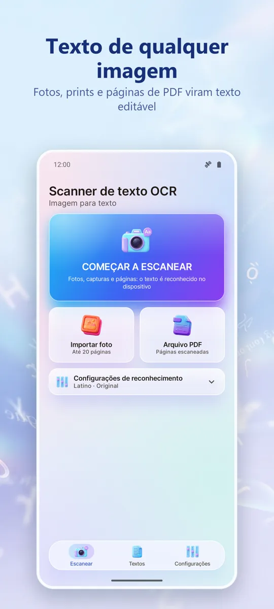OCR Scanner: Imagem para Texto: tela principal