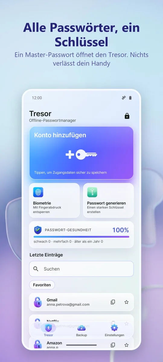 Passwort-Manager: Tresor: Hauptbildschirm