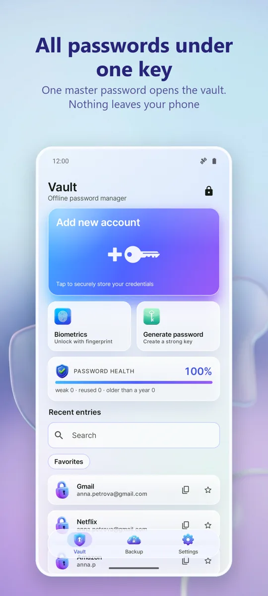 Password Manager: Vault: main screen