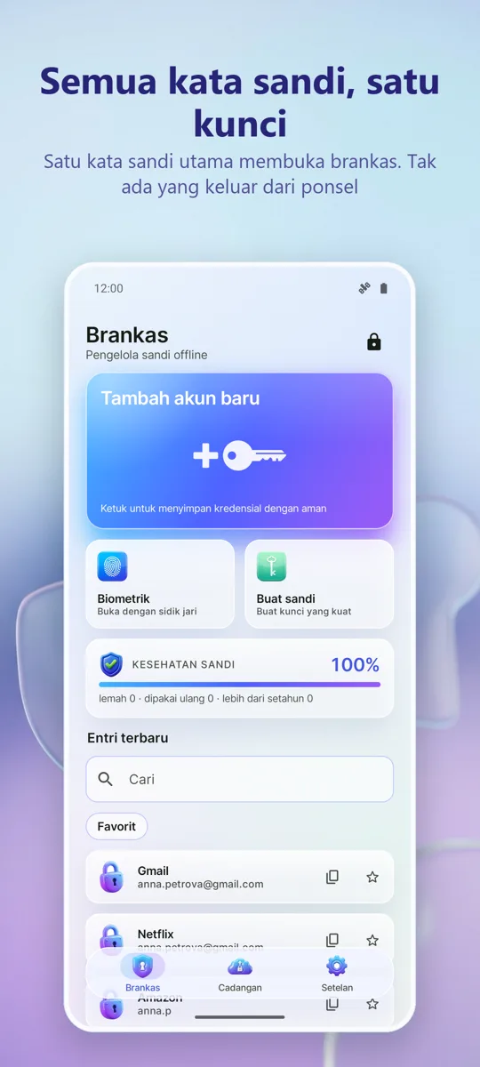 Manajer Kata Sandi: Brankas: layar utama