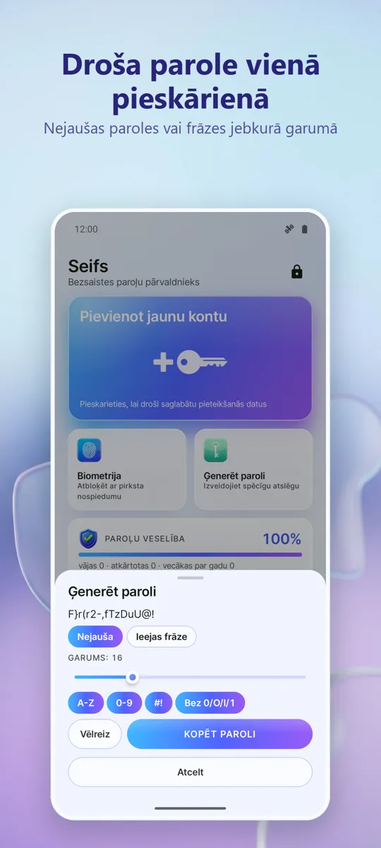 Paroļu pārvaldnieks: Seifs: ekrānuzņēmums 4