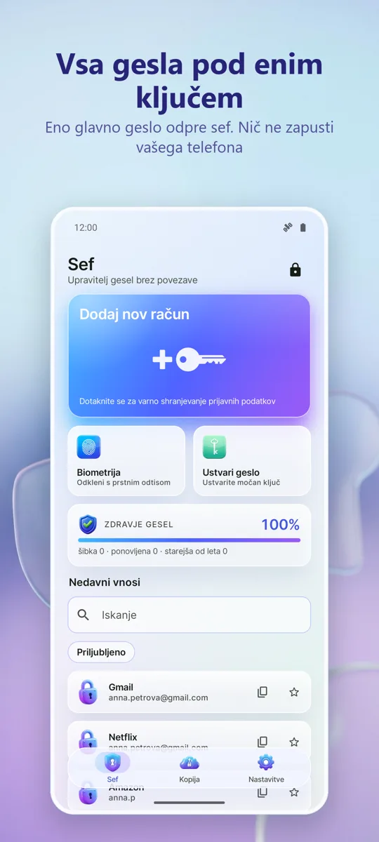 Upravitelj gesel: Trezor: glavni zaslon