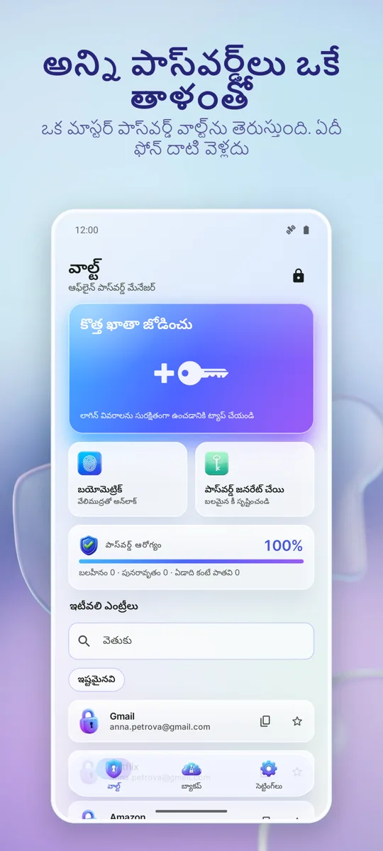 పాస్వర్డ్ మేనేజర్: వాల్ట్: ప్రధాన స్క్రీన్