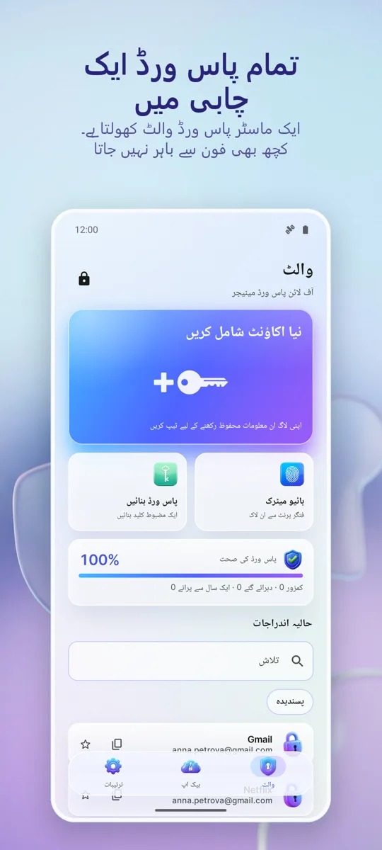 پاس ورڈ مینیجر: والٹ: مرکزی اسکرین