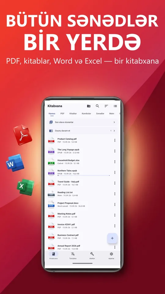 PDF oxuyucu: tərcümə, səs: əsas ekran