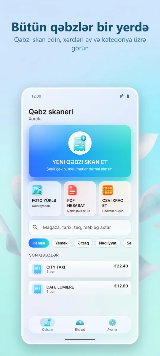 Qəbz Skanneri: Xərclər: əsas ekran