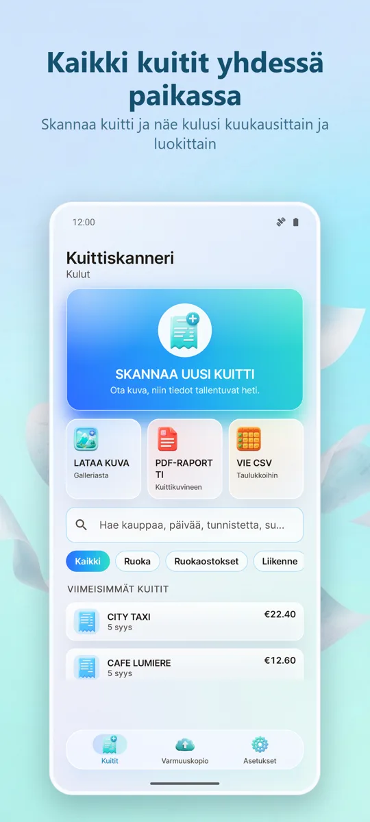 Kuittiskanneri: Kulut: päänäkymä