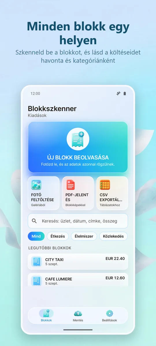 Blokkszkennelő: Kiadások: főképernyő