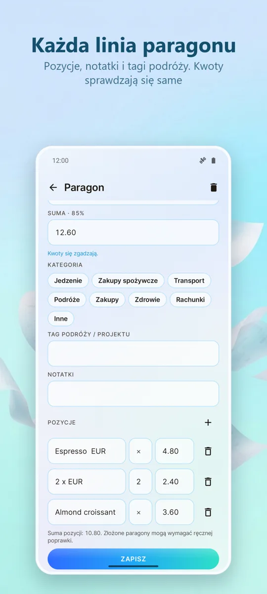 Skaner Paragonów: Wydatki: zrzut ekranu 3